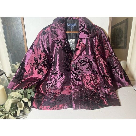 Susan Graver Sz XL Purple Black Goth Damask Stylish Pocketed Jacket Blazer.   C - Picture 1 of 5